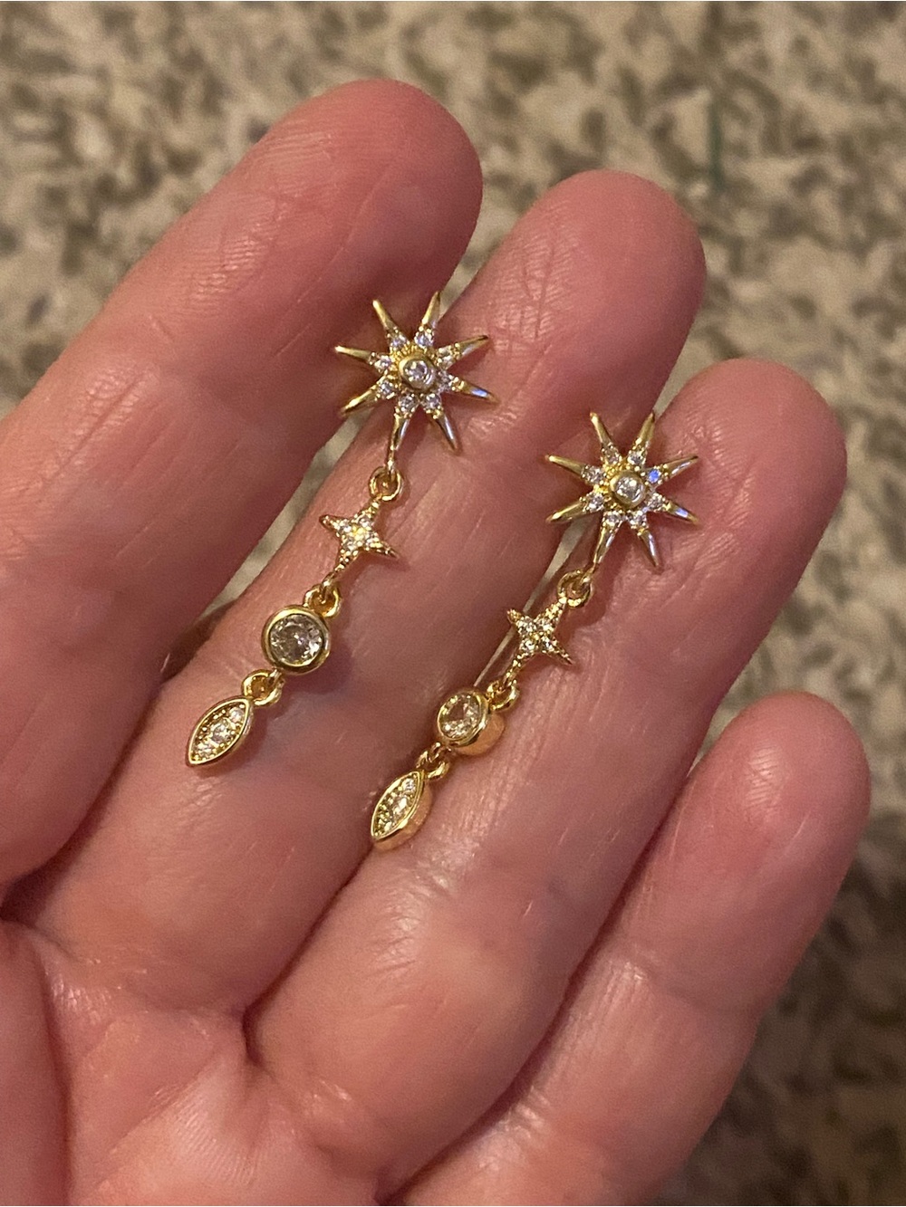 Gold Starburst Drop Earrings with Crystal Accents - Women's Jewelry